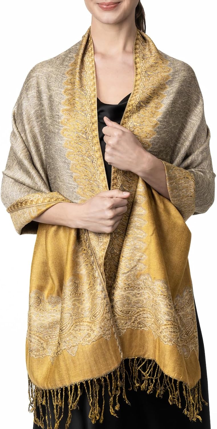 Achillea Big Paisley Pashmina Shawl Wrap for Women – Elegant Scarf for Weddings, Evening Dresses, Festivals & Daily Wear - Image 1